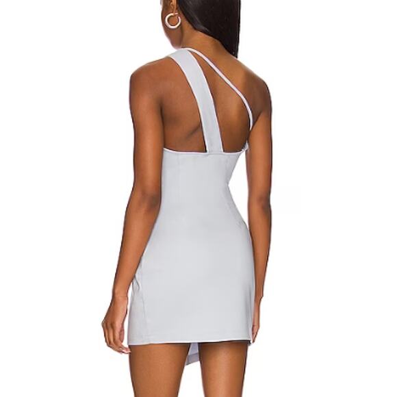 Superdown Dusty Blue One Shoulder Mini Dress XS Bodycon Club Date Revolve NEW - Picture 3 of 7